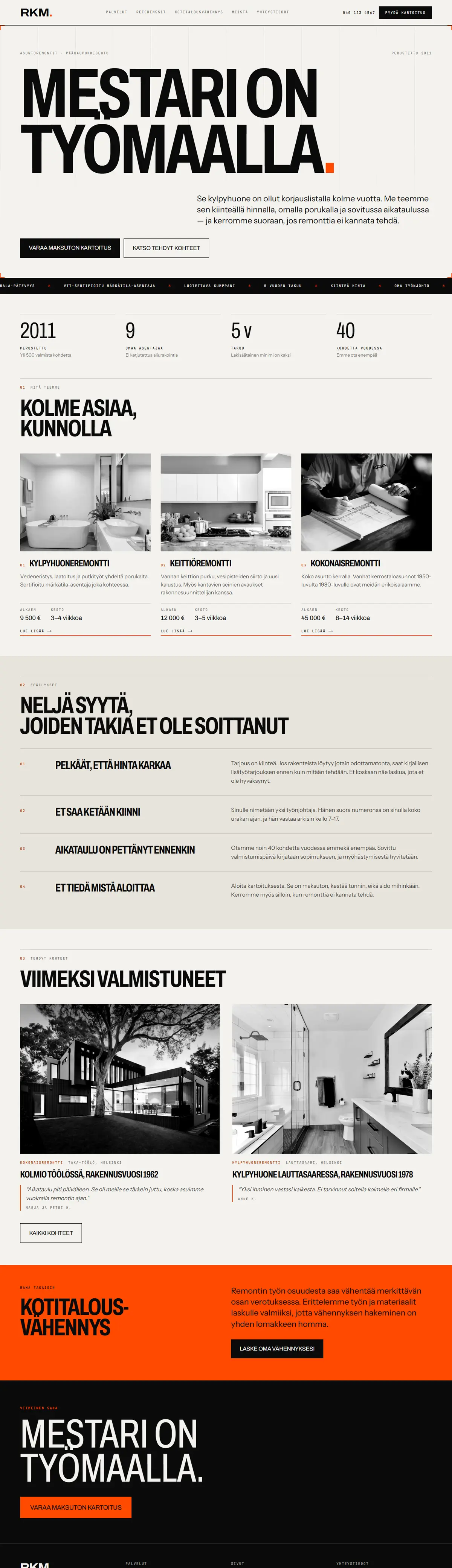 Kuvakaappaus RKM-Rakennus -verkkosivustosta