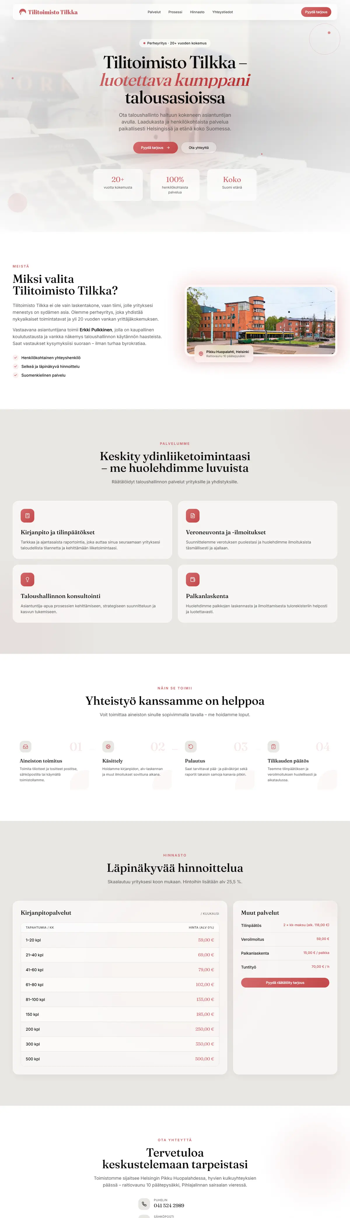 Kuvakaappaus Tilitoimisto Tilkka -verkkosivustosta