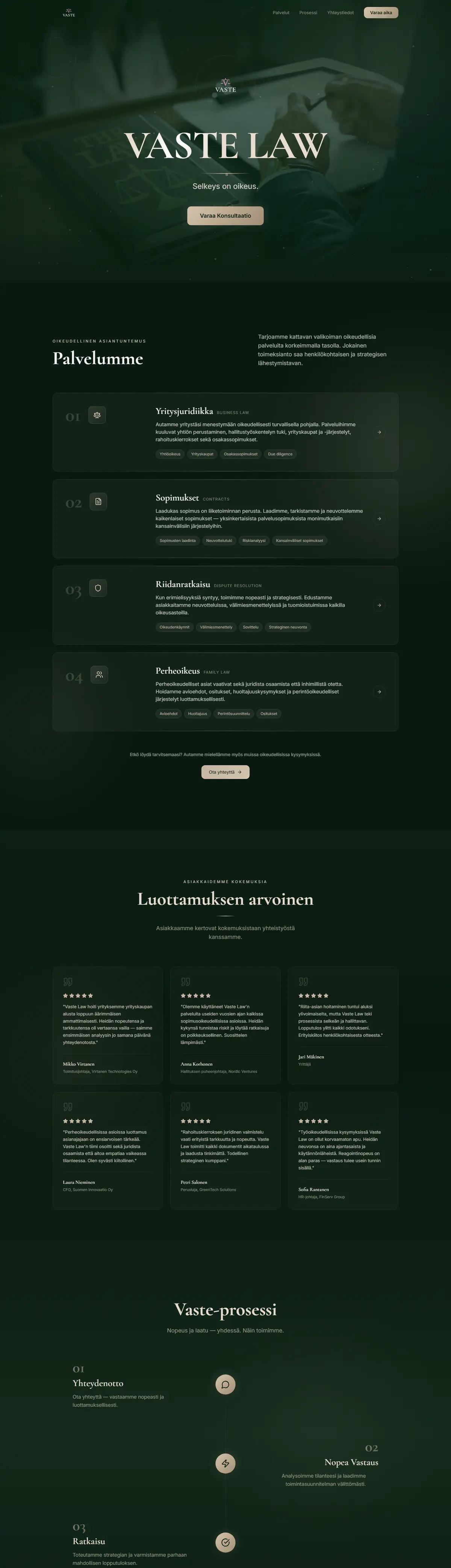 Kuvakaappaus Vaste Law -verkkosivustosta